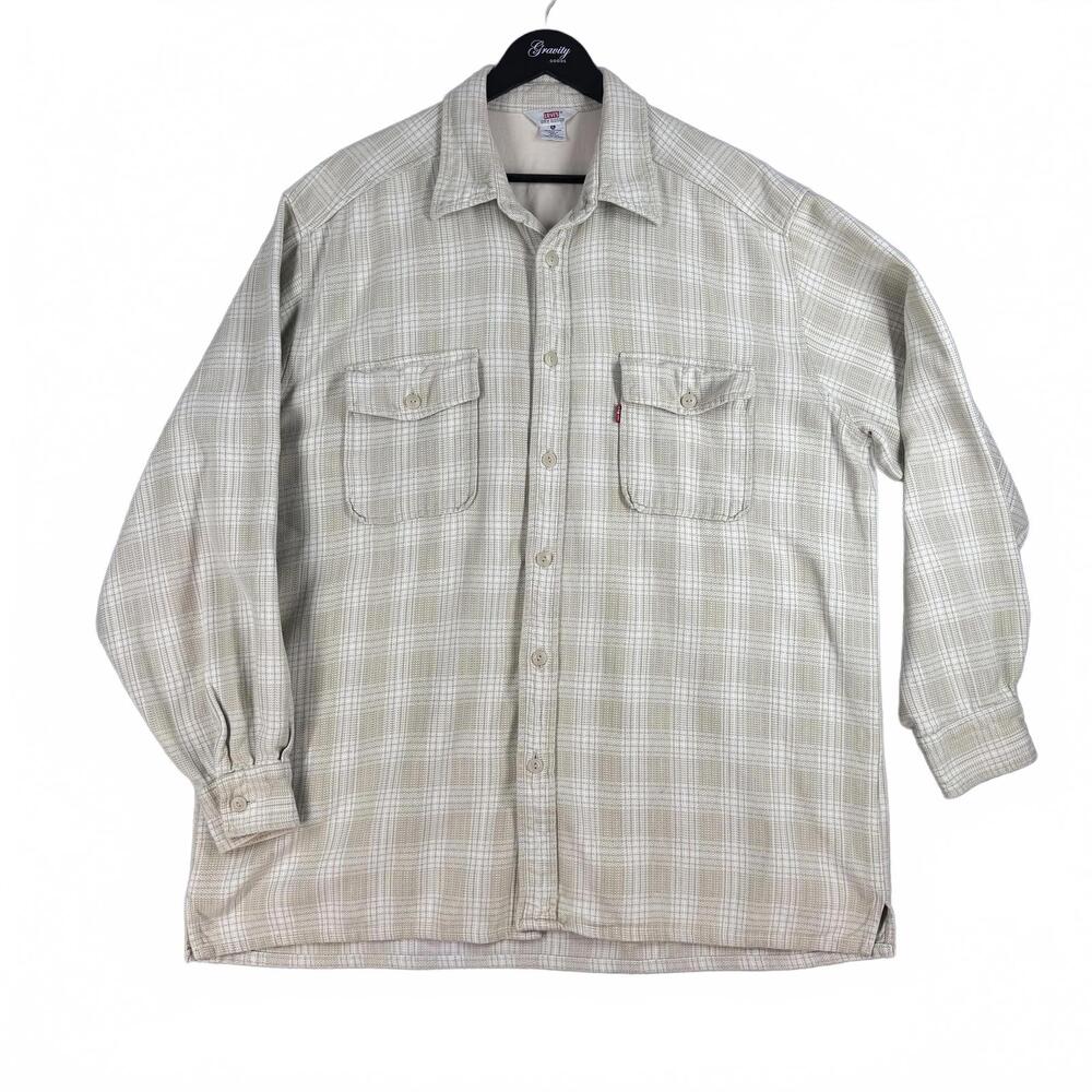 Levi's Dry Goods Men's Button-Up Shirt Beige Plaid 100% Cotton‎ Size L *FLAWED*